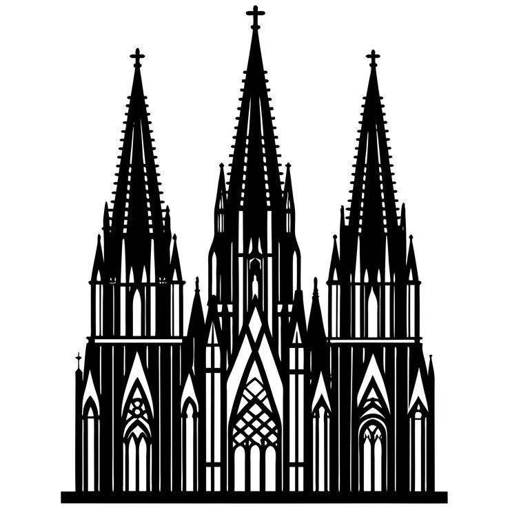 Vettore illustrazione della città della cattedrale santa in bianco e nero