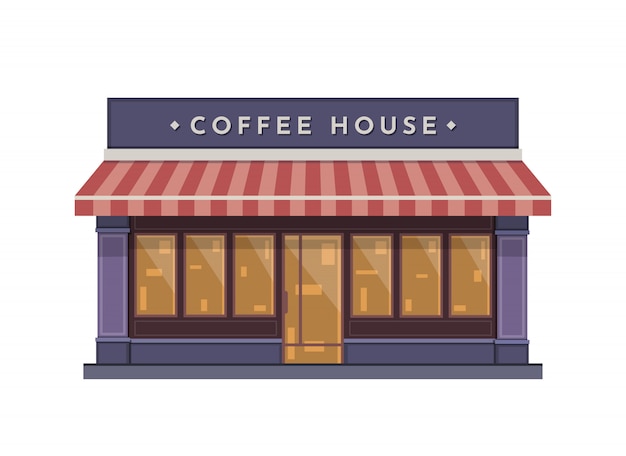 Illustrazione della costruzione di Coffeeshop nello stile piano