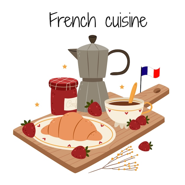 Illustrazione della cucina francese disegnata a mano