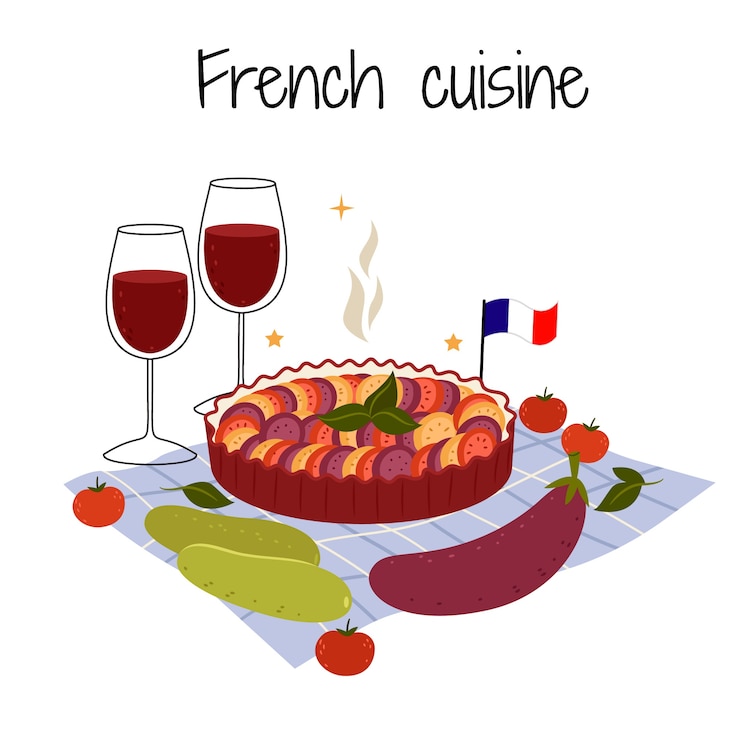 Vettore illustrazione della cucina francese disegnata a mano