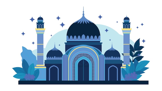 Illustrazione della designazione dell'edificio patrimoniale della moschea islamica di lusso blu con pianta floreale