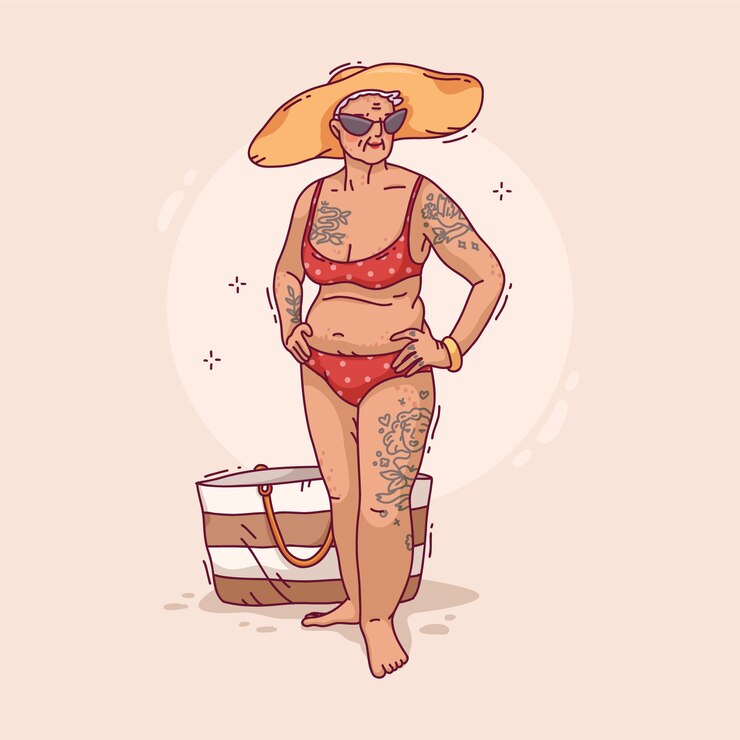 Illustrazione della donna anziana tatuata disegnata a mano
