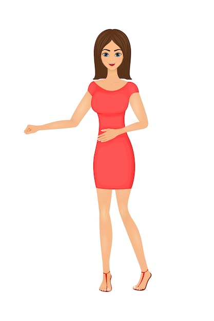Illustrazione della donna d'affari simpatico cartone animato in un abito rosso