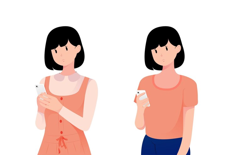 Illustrazione della donna delusa guardando il suo cellulare