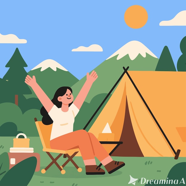 Illustrazione della gente che si accampa in natura