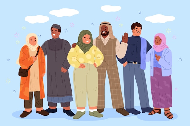 Illustrazione della gente musulmana piatta