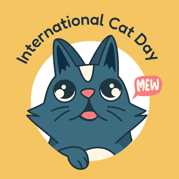Illustrazione della giornata internazionale del gatto disegnata a mano con il gatto