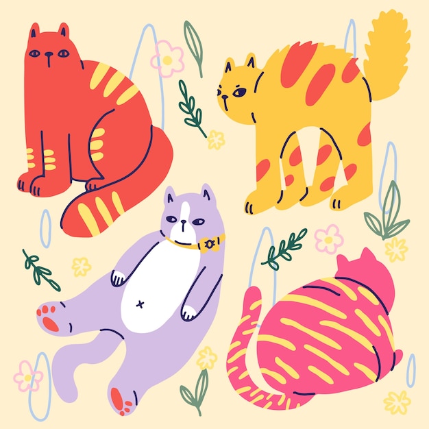 Illustrazione della giornata internazionale del gatto piatto con i gatti