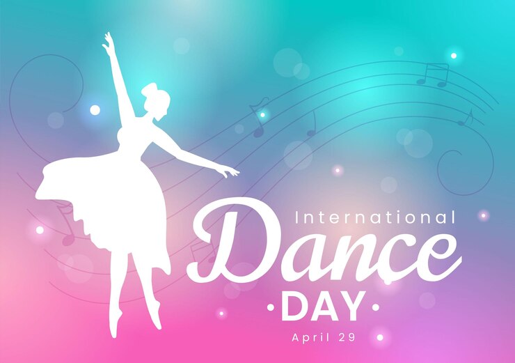 Vettore illustrazione della giornata internazionale della danza il 29 aprile con la danza professionale sul palco