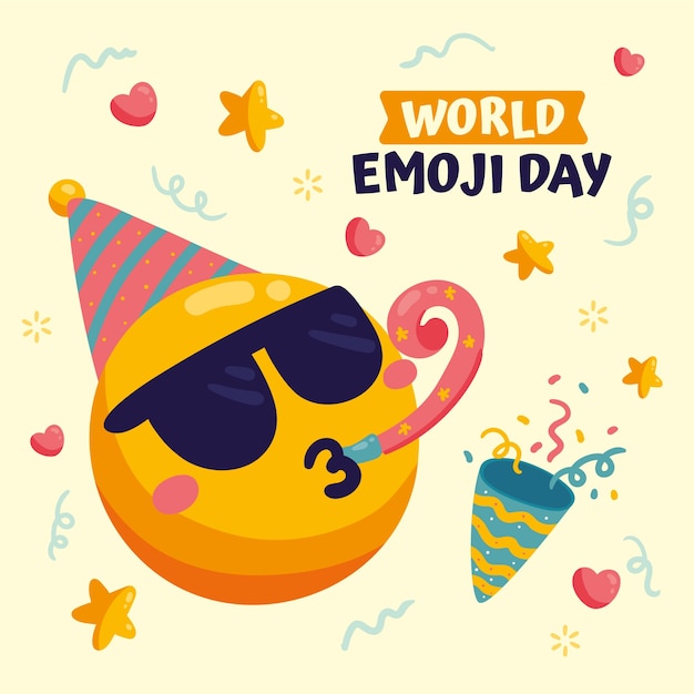 Illustrazione della giornata mondiale degli emoji piatto con emoticon