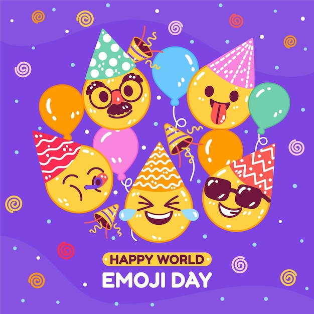 Illustrazione della giornata mondiale degli emoji piatto con emoticon