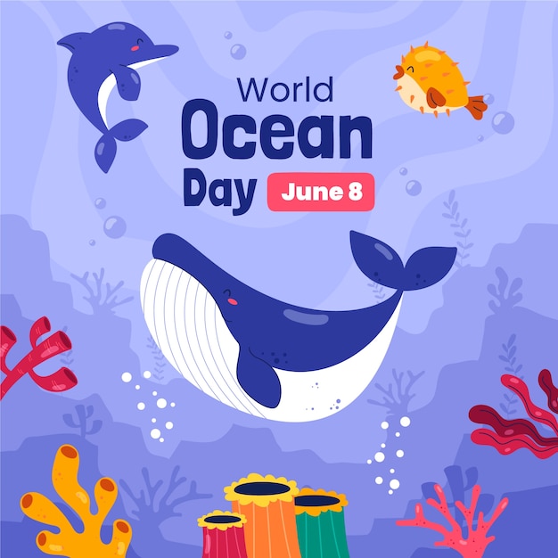 Illustrazione della giornata mondiale degli oceani piatti