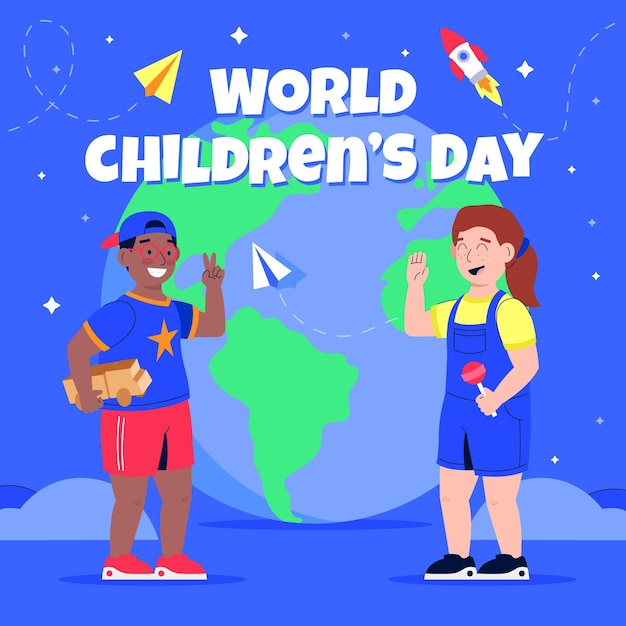 Illustrazione della giornata mondiale dei bambini piatta disegnata a mano