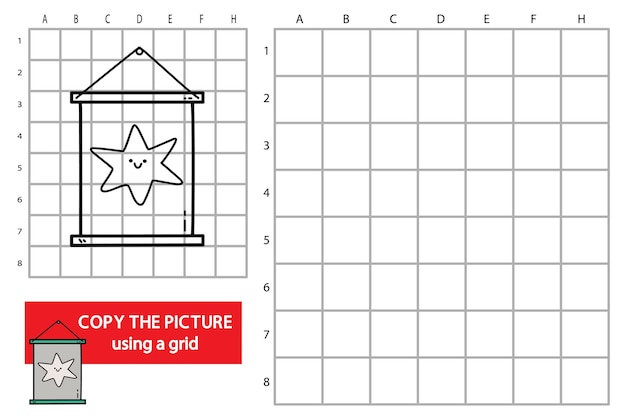 illustrazione della griglia copia immagine puzzle game educativo con poster doodle