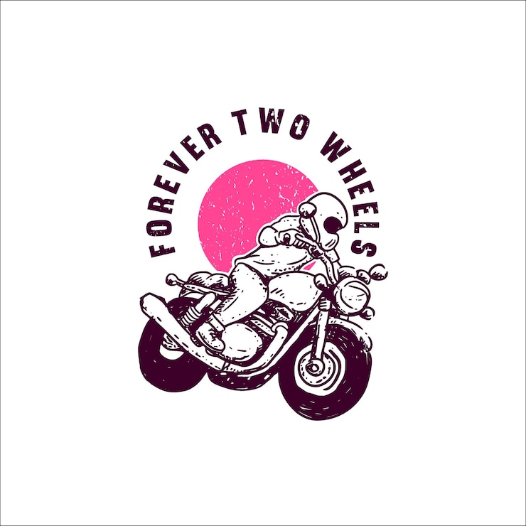 Vettore illustrazione della maglietta del motociclista di design per sempre a due ruote