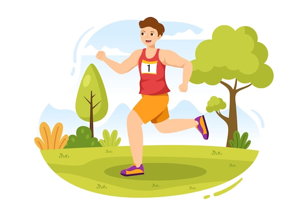 Illustrazione della maratona con persone che corrono Torneo sportivo e corsa per raggiungere il traguardo