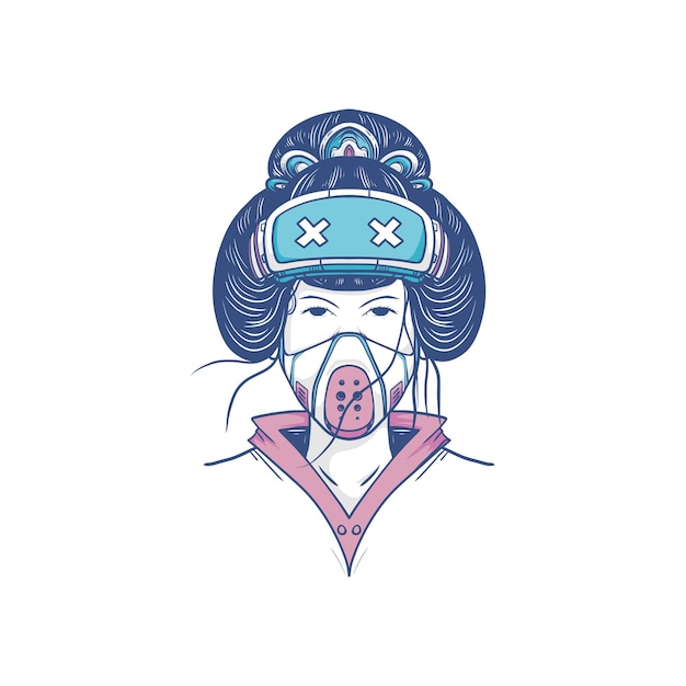 Illustrazione della maschera del futuro cyberpunk della geisha