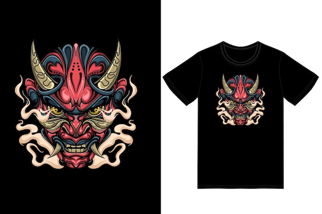 ILLUSTRAZIONE DELLA MASCHERA ONI GIAPPONESE ROSSA E FUMO