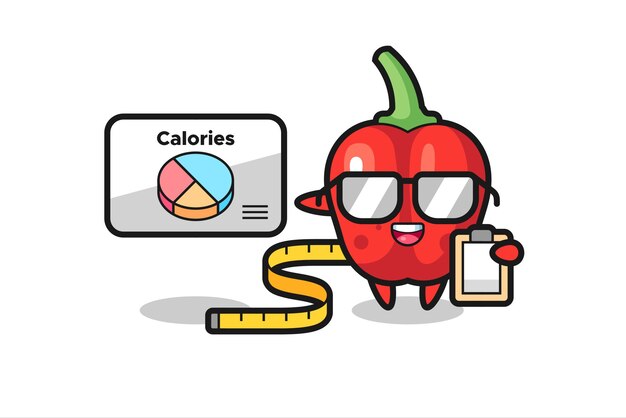 Illustrazione della mascotte del peperone rosso come dietista
