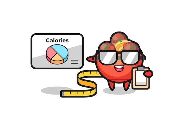 Illustrazione della mascotte della ciotola delle polpette come dietista