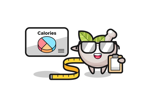 Illustrazione della mascotte della ciotola di erbe come dietista