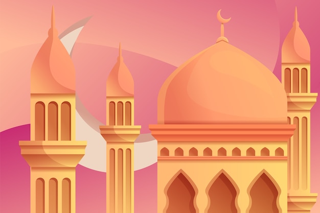 Illustrazione della moschea con la luna sul retro