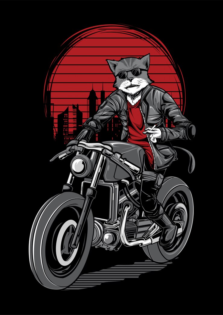 Vettore illustrazione della motocicletta del cavaliere del gatto