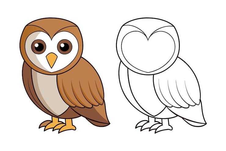 Vettore illustrazione della pagina da colorare del gufo dei cartoni animati