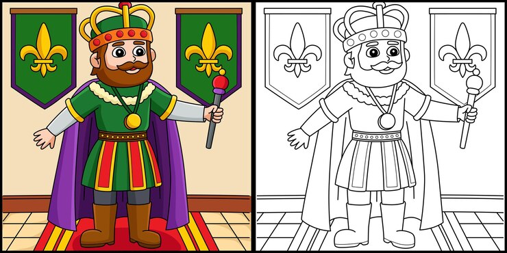 Vettore illustrazione della pagina da colorare del re della corona del mardi gras