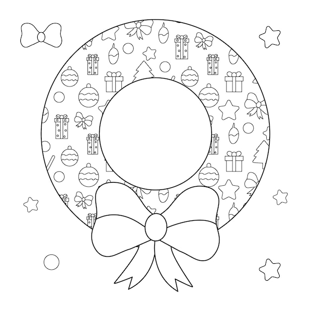 Illustrazione della pagina di colorazione della corona di Natale