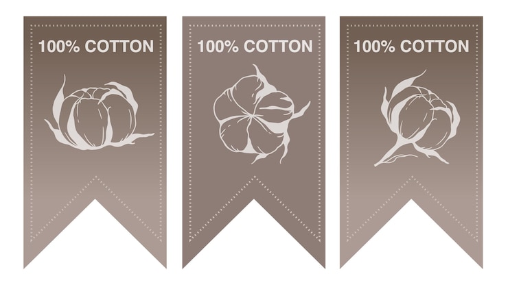 Vettore illustrazione della piantagione di cotone disegno dell'etichetta della filiale di cotone 100 cotton pure cotton grafica disegnata a mano