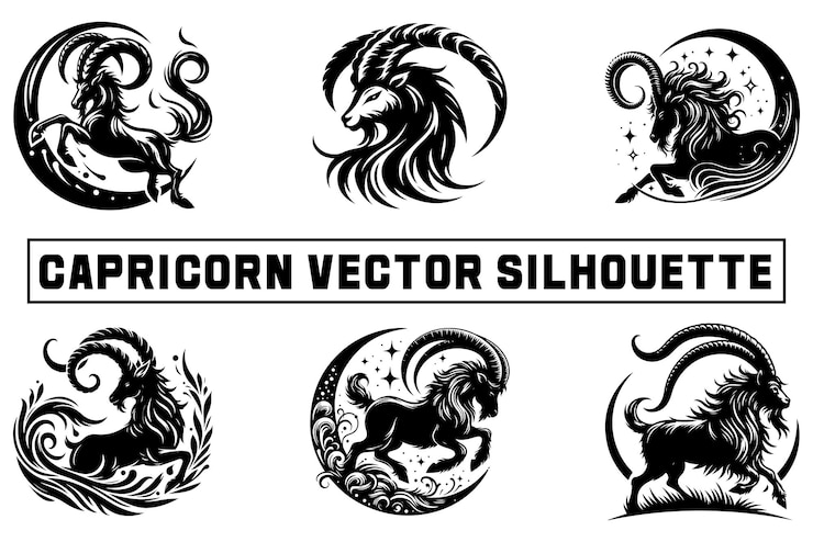 Vettore illustrazione della silhouette vettoriale del segno zodiacale del capricorno