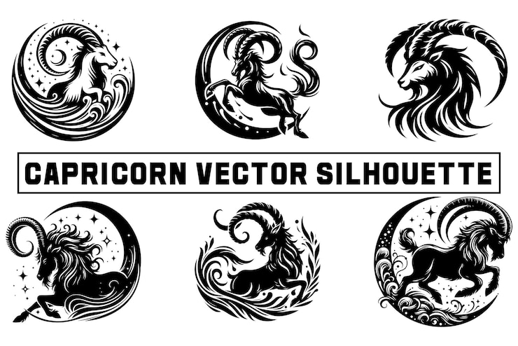 Vettore illustrazione della silhouette vettoriale del segno zodiacale del capricorno