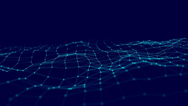 Illustrazione della tecnologia futura Onda dinamica digitale vettoriale Sfondo astratto con punti e linee che si muovono nello spazio