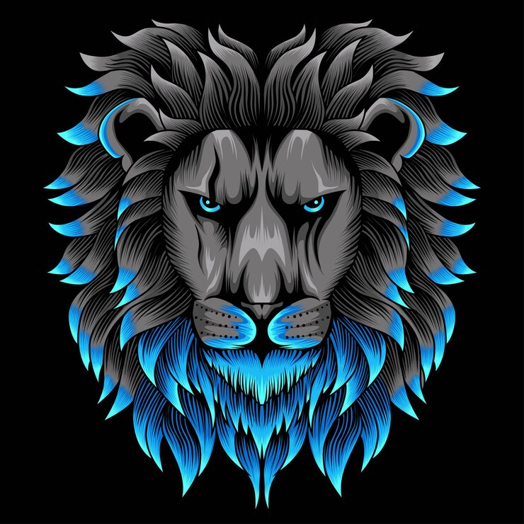 Illustrazione della testa di leone in stile neon