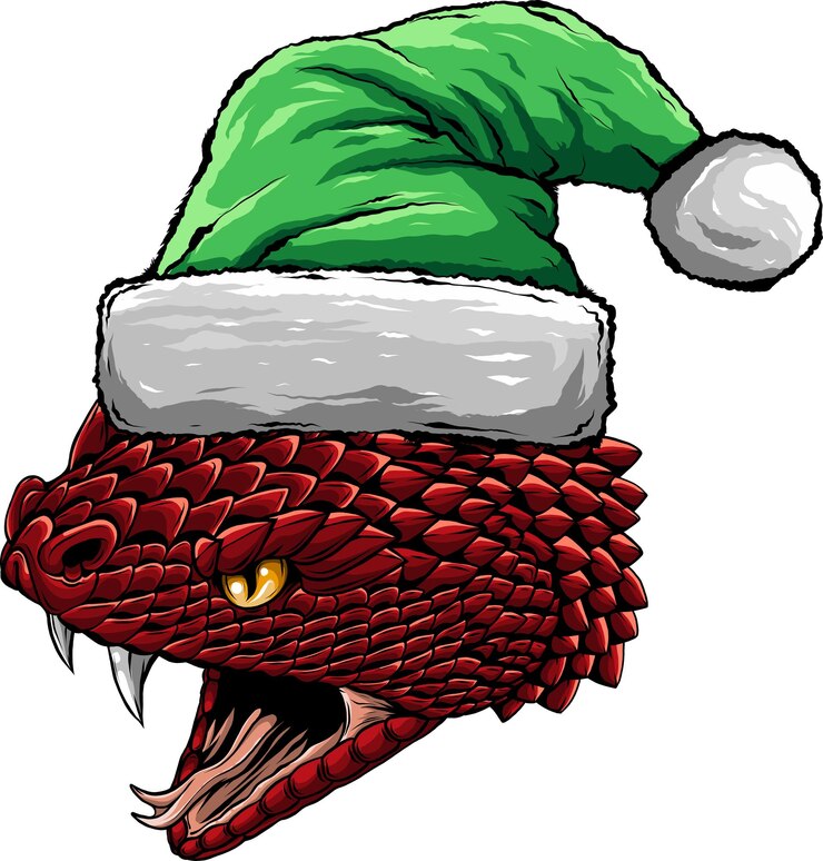 Vettore illustrazione della testa di serpente con cappello di babbo natale