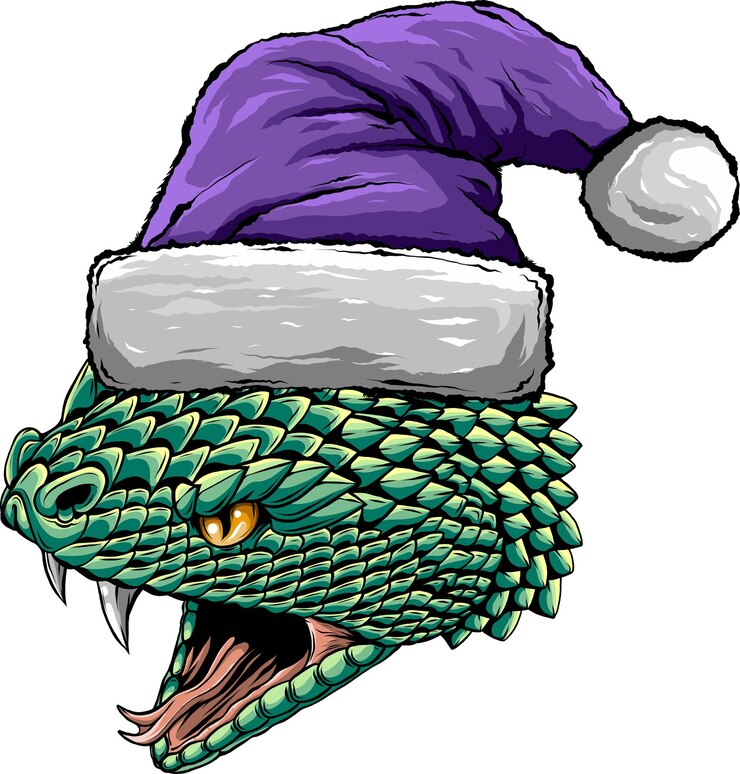 Vettore illustrazione della testa di serpente con cappello di babbo natale