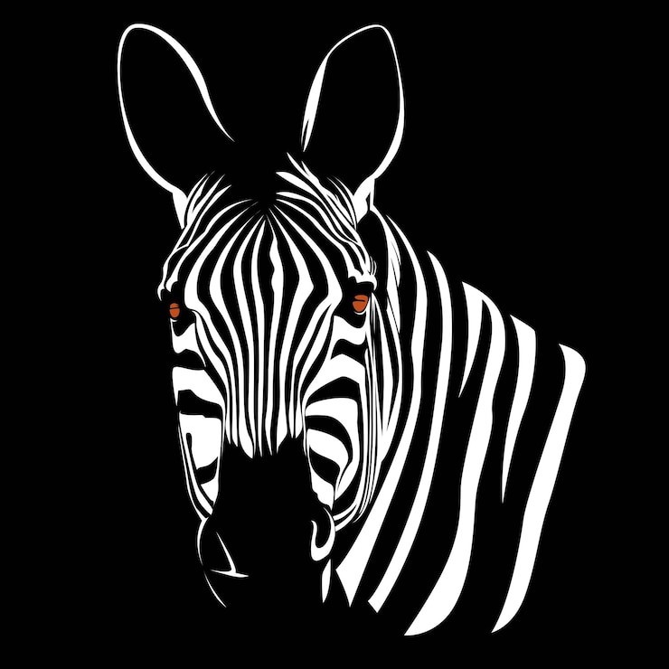 Vettore illustrazione della testa di zebra con sfondo nero isolato