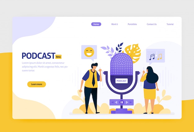 illustrazione della trasmissione podcast e moderna intervista pubblica