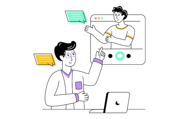 Illustrazione delle azione dell'illustrazione di vettore di progettazione di stile piano di videoconferenza