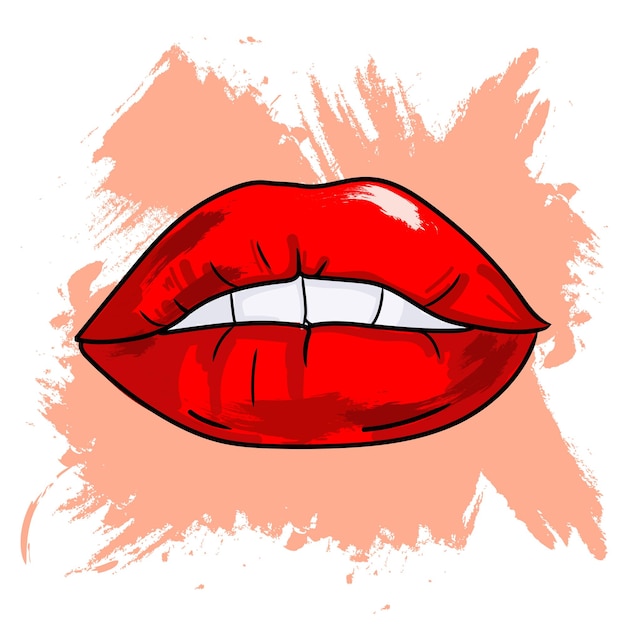 Illustrazione dello schizzo del fumetto delle labbra sexy Labbra femminili con rossetto rosso Elemento di design artistico vettoriale