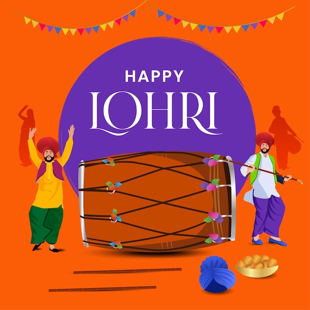 illustrazione dello sfondo delle vacanze Happy Lohri per il festival del Punjabi