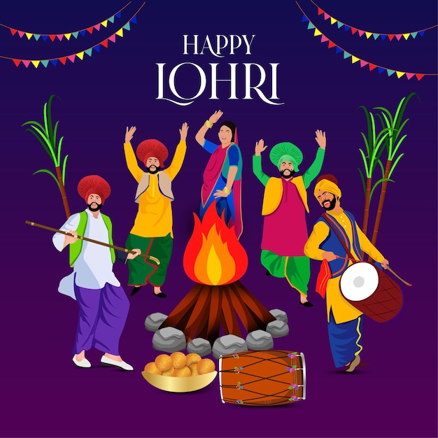 illustrazione dello sfondo delle vacanze Happy Lohri per il festival del Punjabi