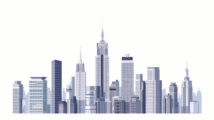 Vettore illustrazione dello skyline della città moderna con grattacieli lo skyline urbano presenta edifici alti