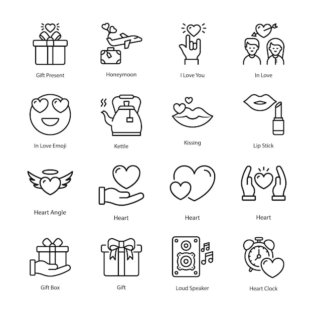 Illustrazione dello stile dell'icona del contorno del vettore dell'amore Set di file 10 EPS 6