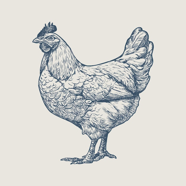 Illustrazione dettagliata di uno schizzo di una gallina in piedi