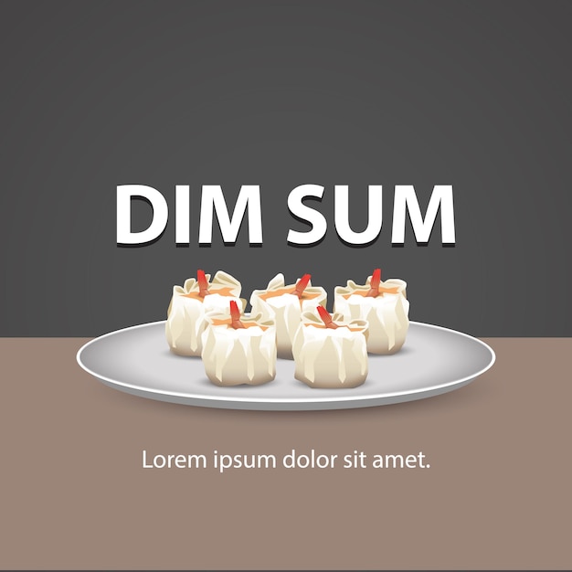 illustrazione di 5 siomay dim sum con topping di gamberi su un piatto