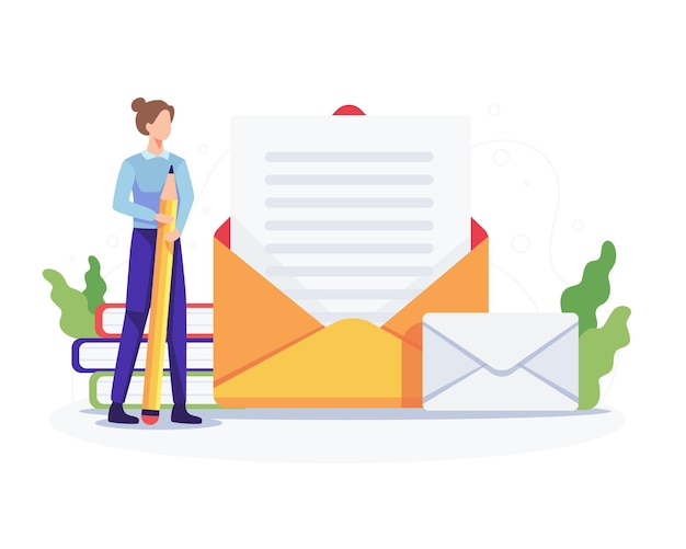 Illustrazione di affari di posta elettronica. Newsletter e concetto di email marketing. Illustrazione vettoriale in uno stile piatto