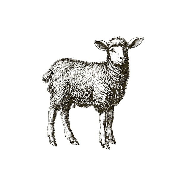 Illustrazione di agnello vintage in line art dettagliato Disegno di illustrazione vettoriale