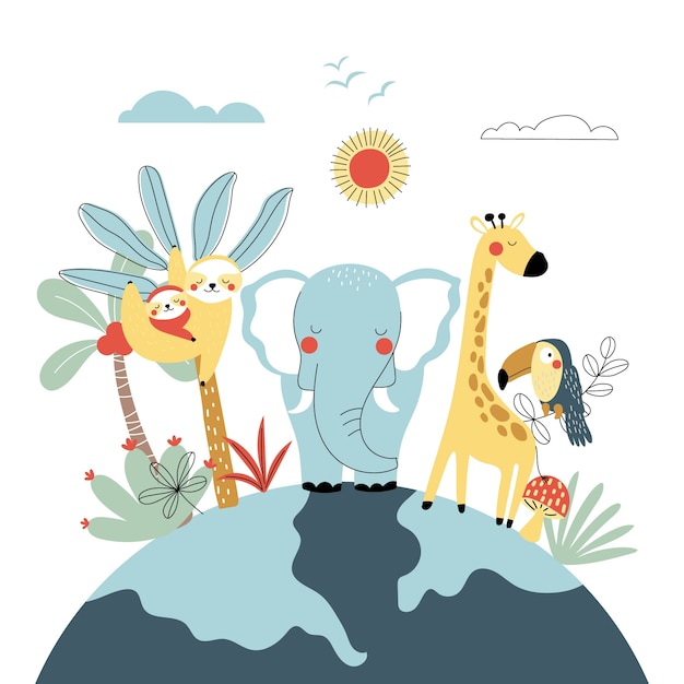 Illustrazione di animali selvatici disegnati a mano